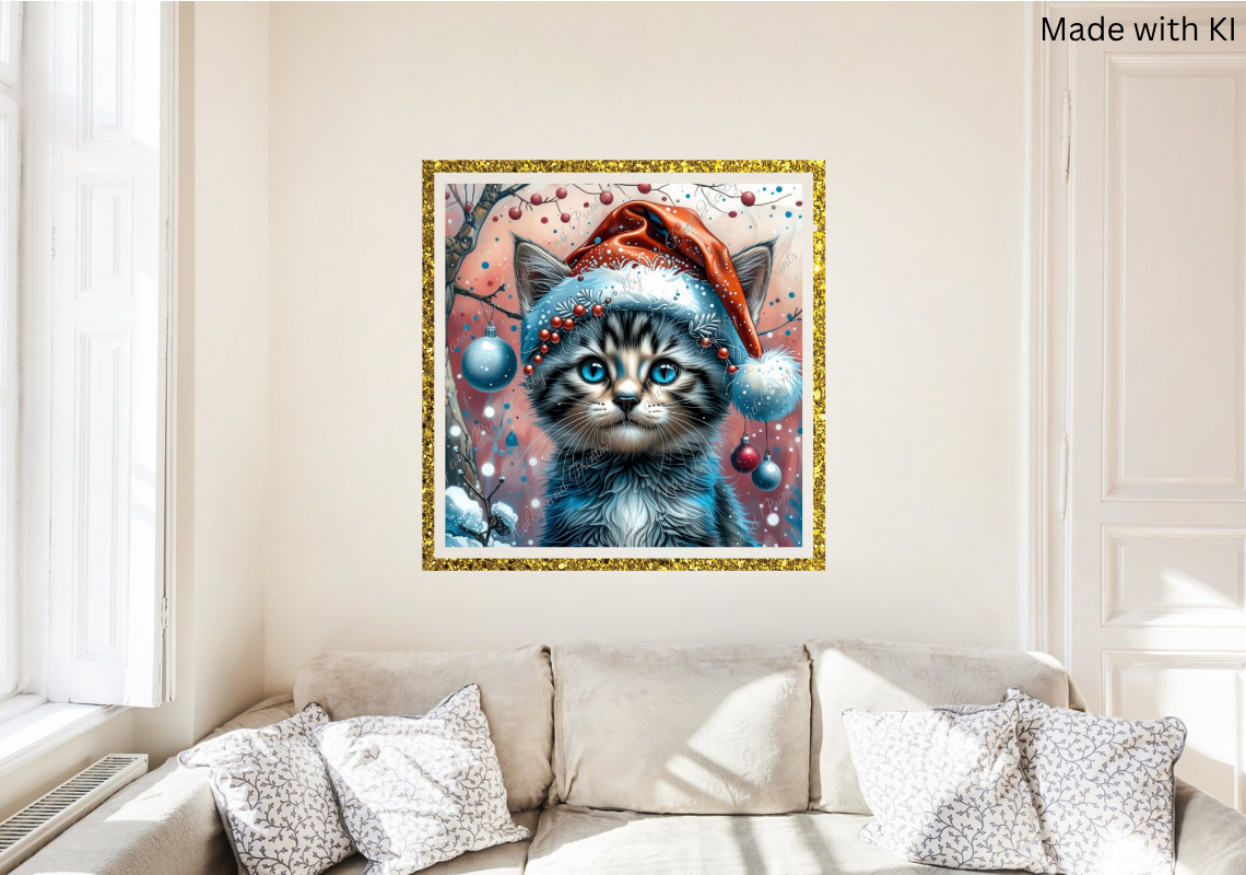 Katze Fiedel mit Weihnachtsmütze