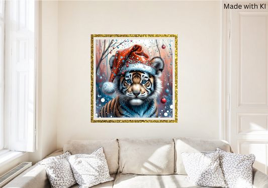 Tiger Mila mit Weihnachtsmütze