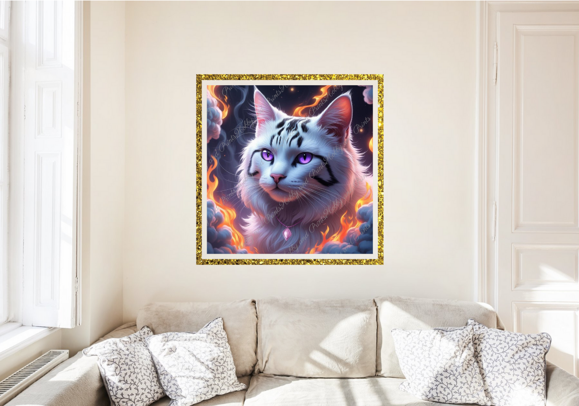 süße Katze im Flammenwirbel