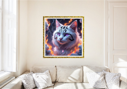 süße Katze im Flammenwirbel