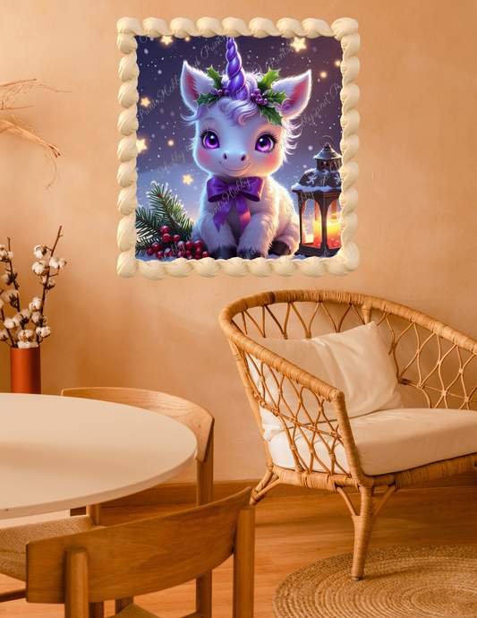 Einhorn mit violetten Horn im Winter