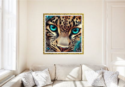 Leopard mit türkisen Augen