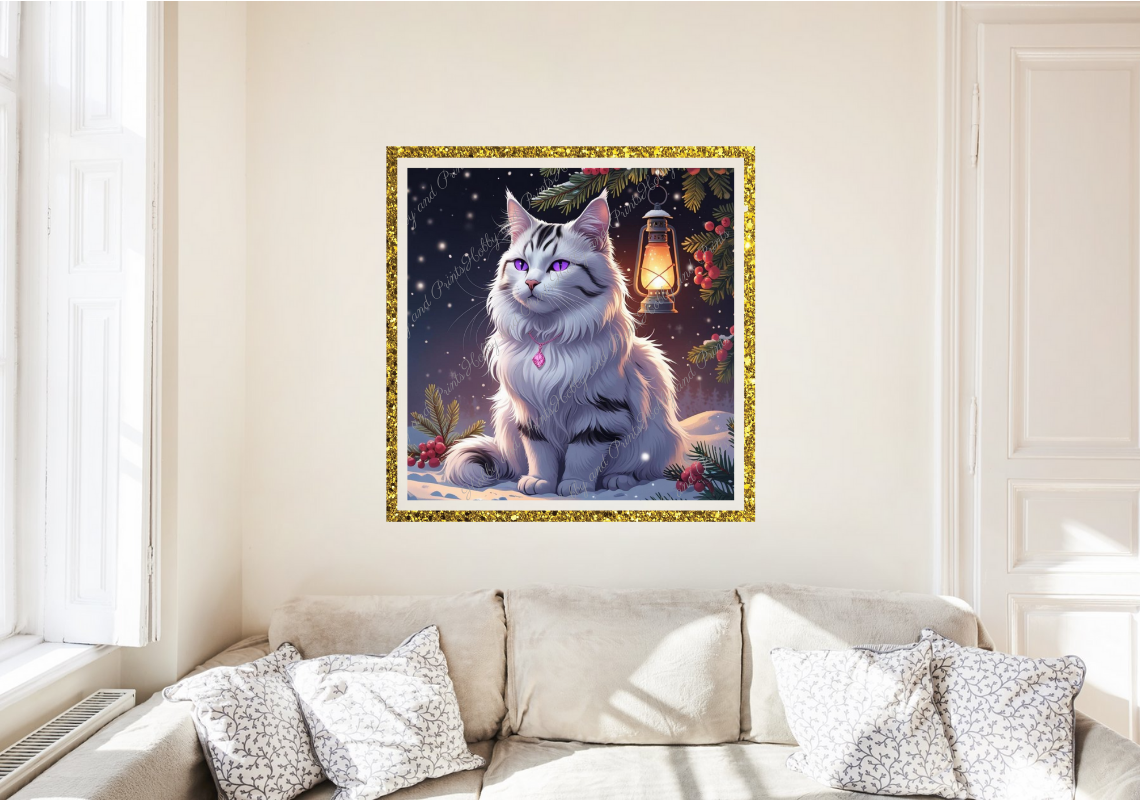 weiße Katze im Schnee