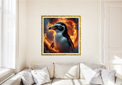 Pinguin im Flammenwirbel