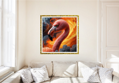 Flamingo im Flammenwirbel