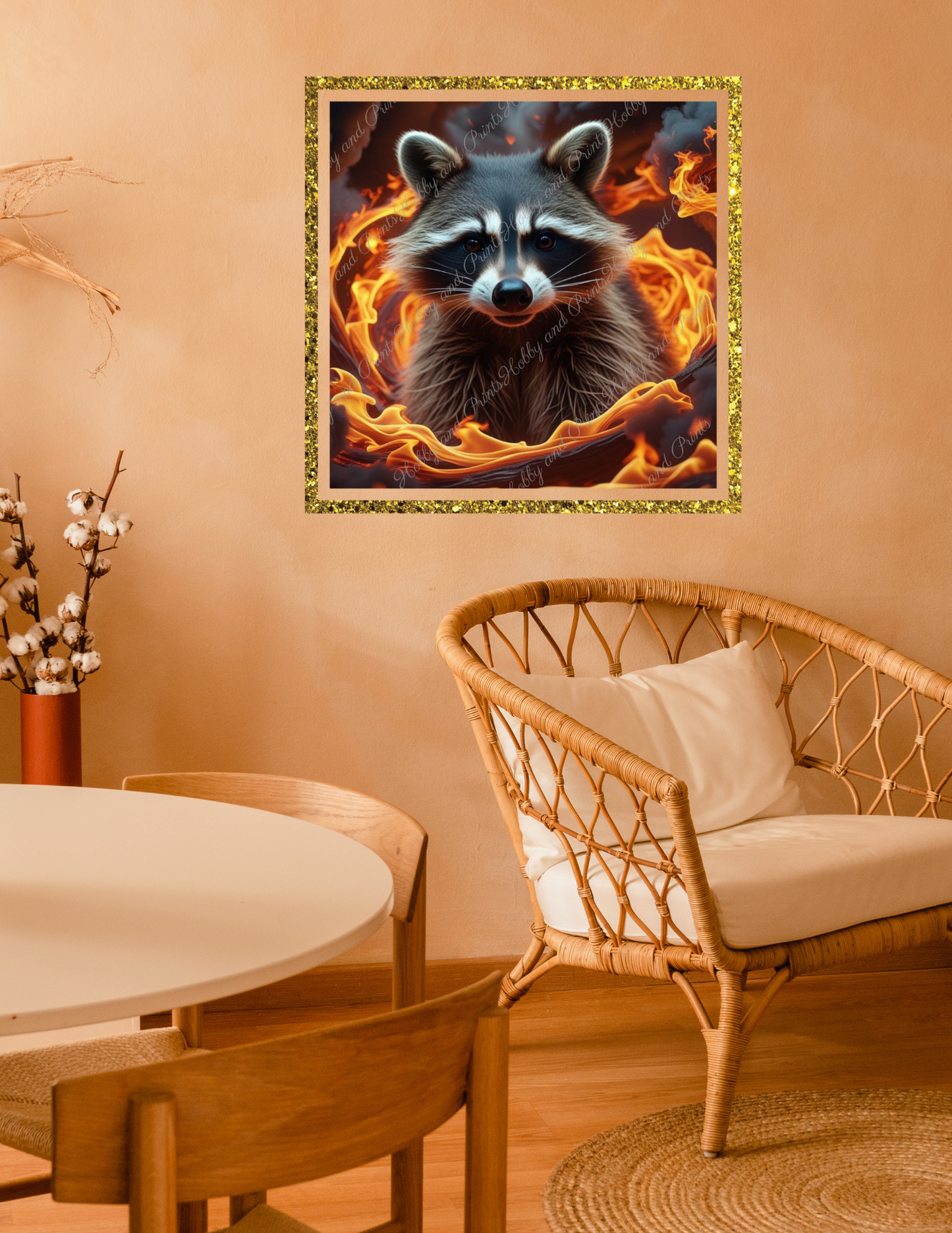 Waschbär im Flammenwirbel