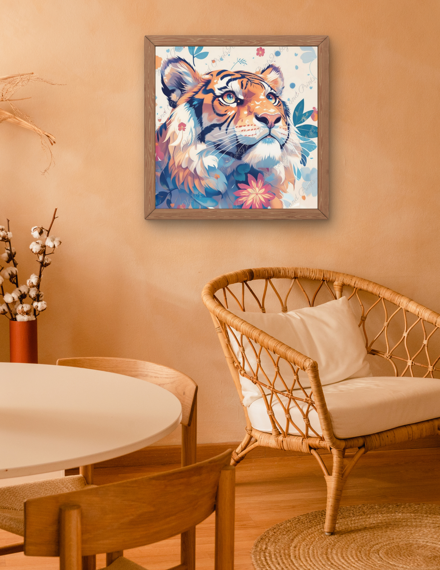 Kawaii Tigerkopf mit Blumen