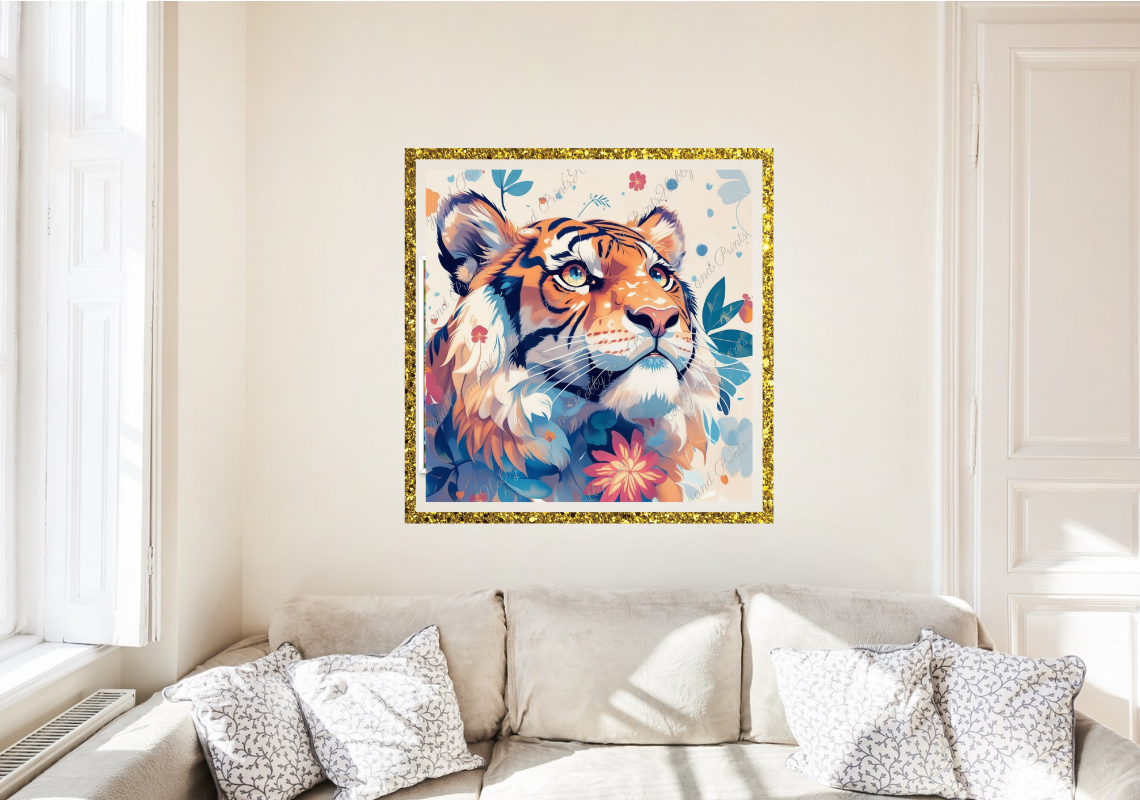 Kawaii Tigerkopf mit Blumen