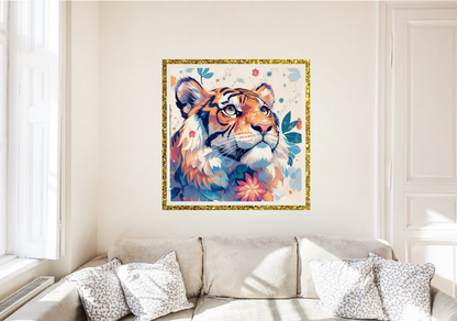 Kawaii Tigerkopf mit Blumen