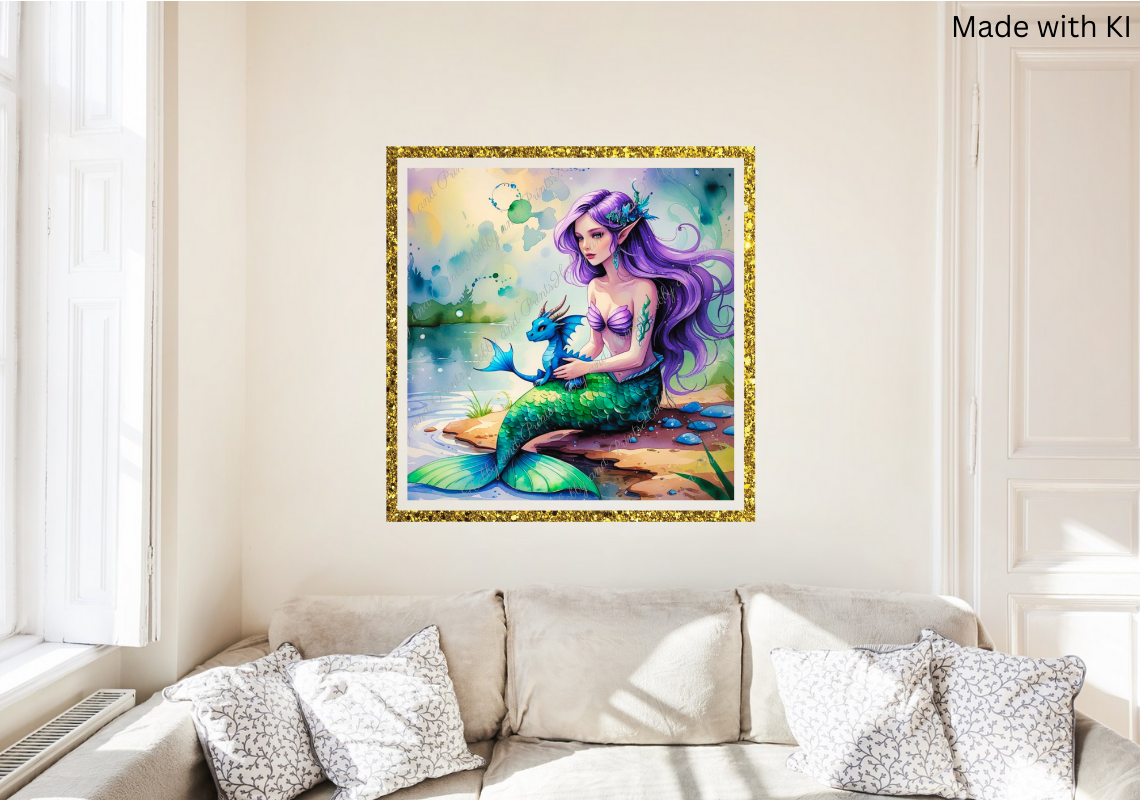 violette Meerjungfrau mit blauen Babydrachen