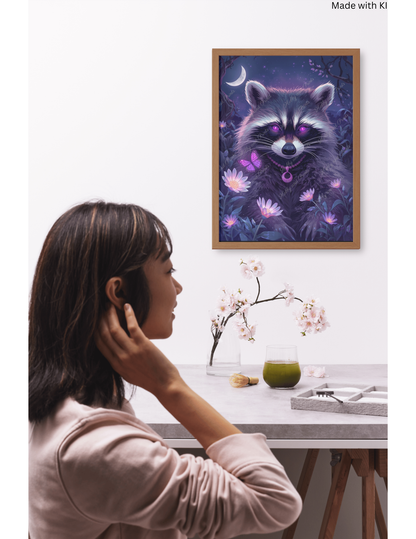 niedlicher Waschbär bei Nacht