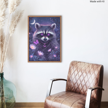niedlicher Waschbär bei Nacht