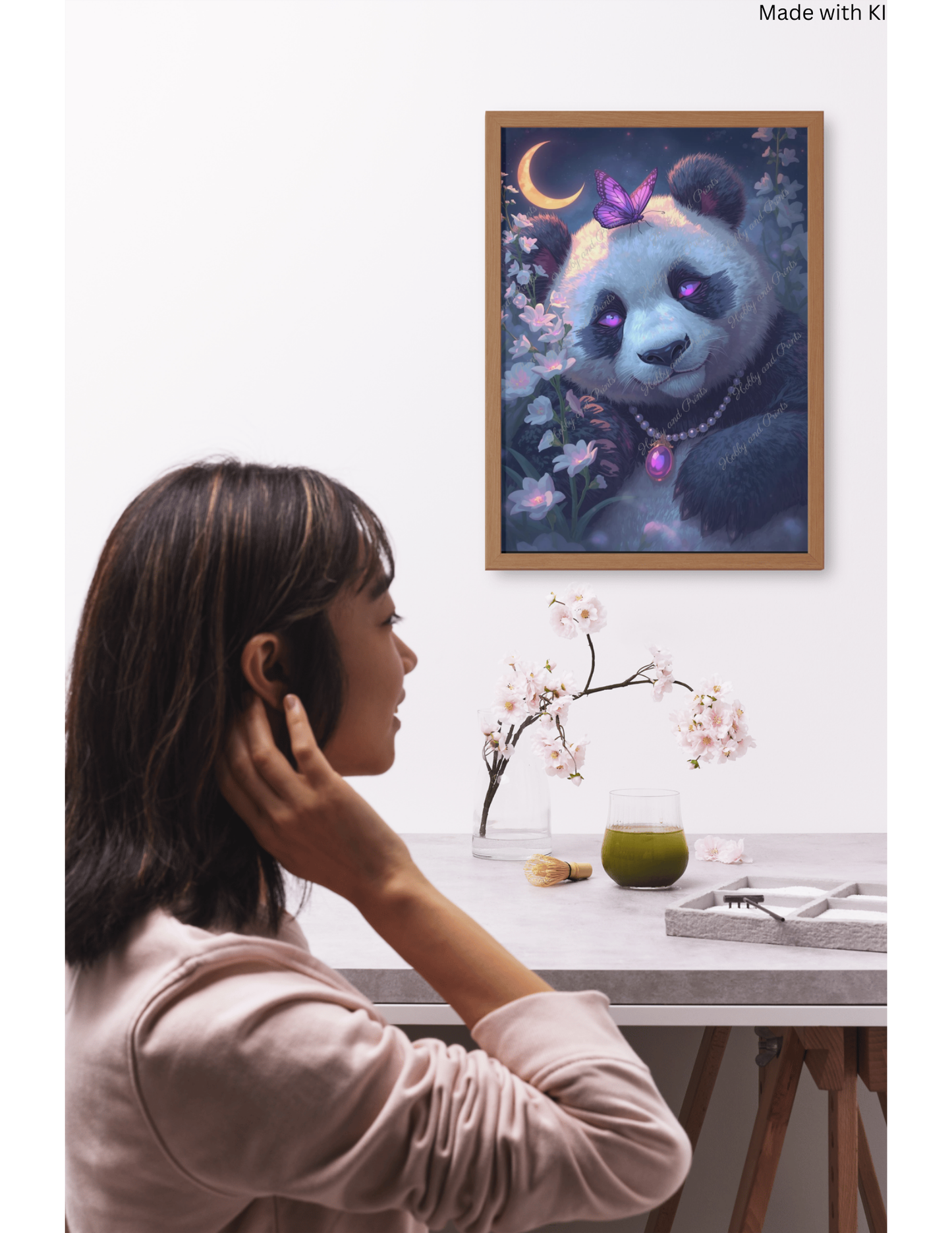 fantasievoller Pandabär bei Nacht