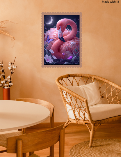 farbprächtiger Flamingo bei Nacht