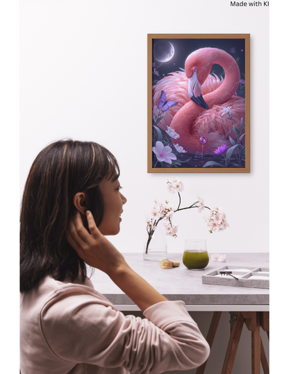 farbprächtiger Flamingo bei Nacht