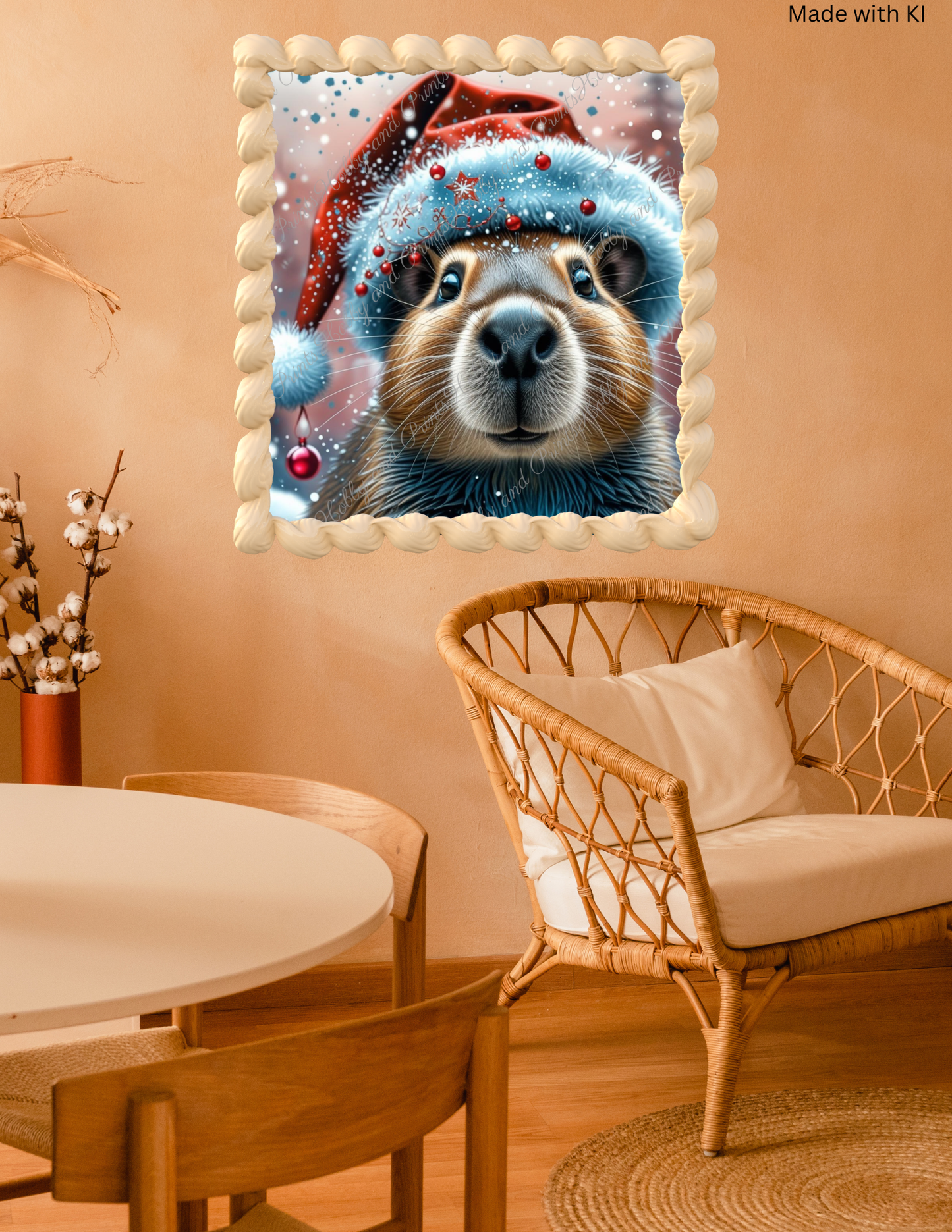 Capybara Striker mit Weihnachtsmütze