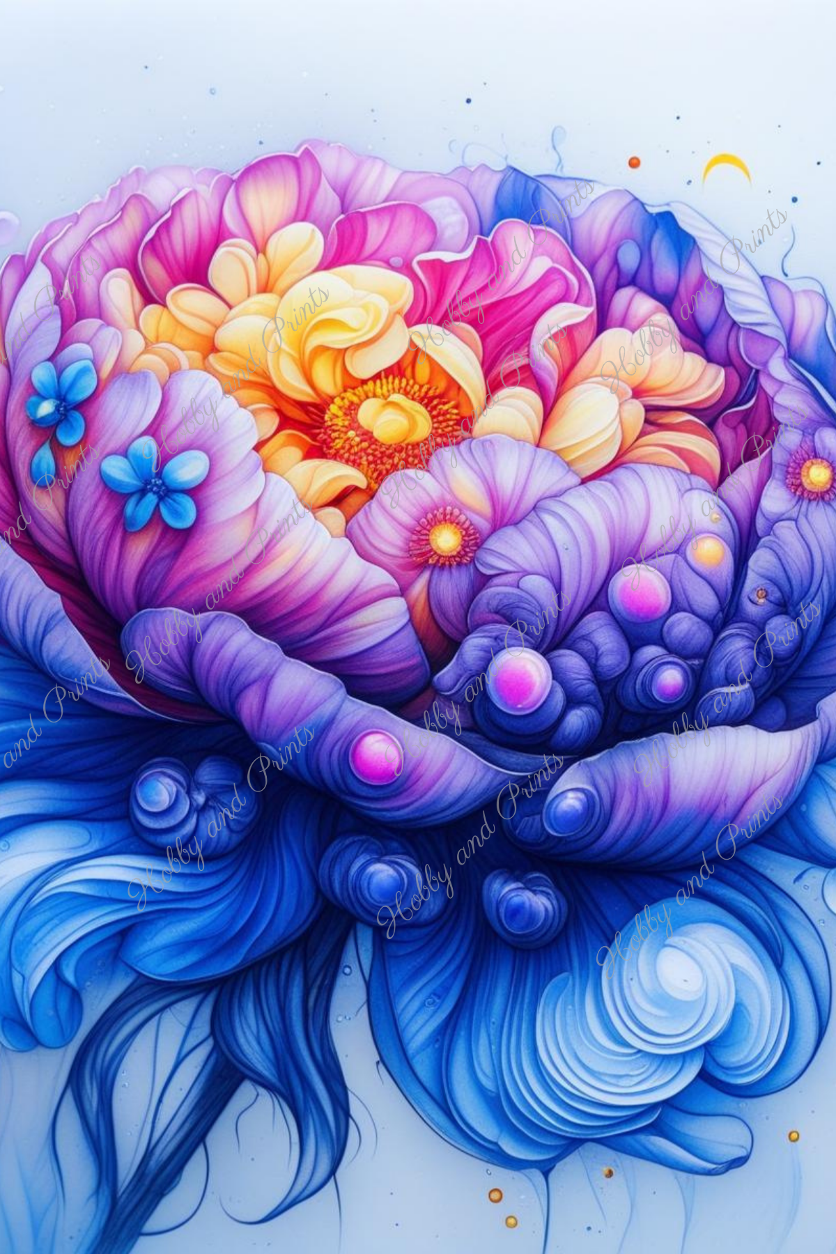Bunte Pfingstrose in gelb blau