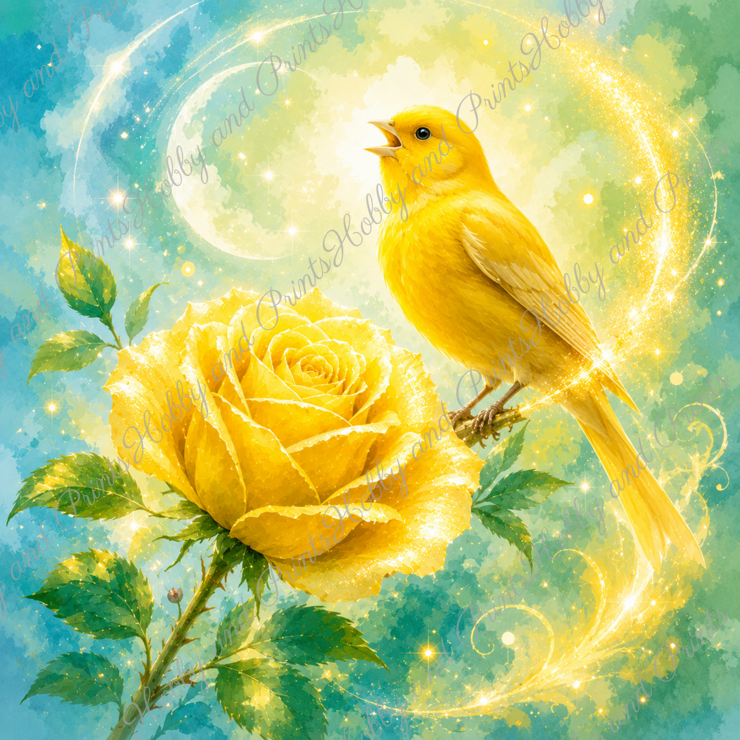 Gelber Kanarienvogel im mystischen Licht