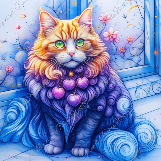 Bunte Katze in gelb blau