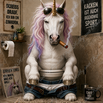 rauchendes Einhorn auf seinem Toilettenthron