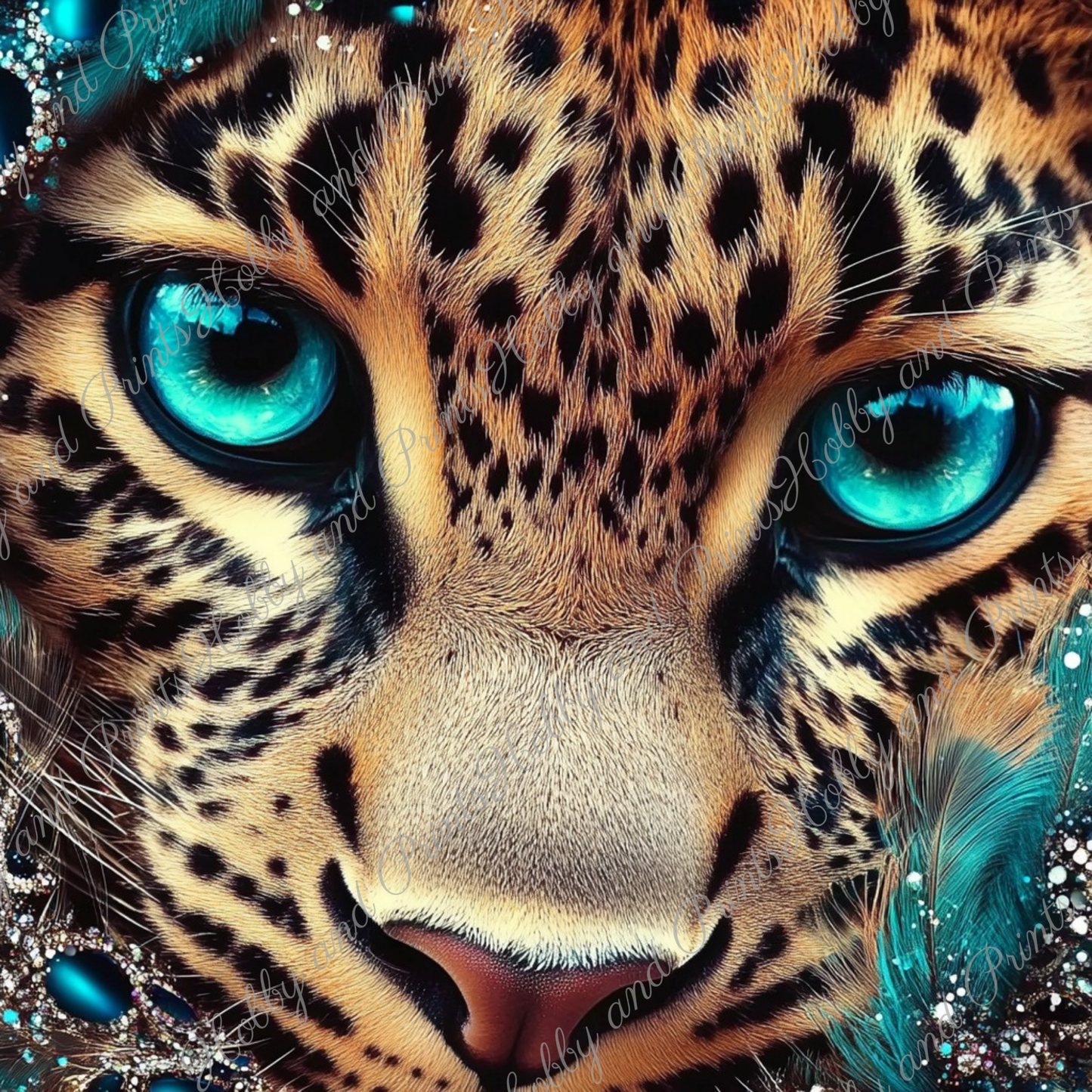Leopard mit türkisen Augen