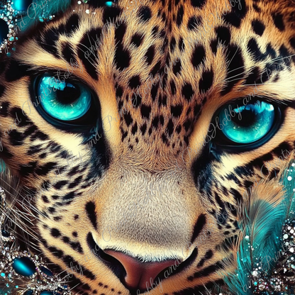 Leopard mit türkisen Augen
