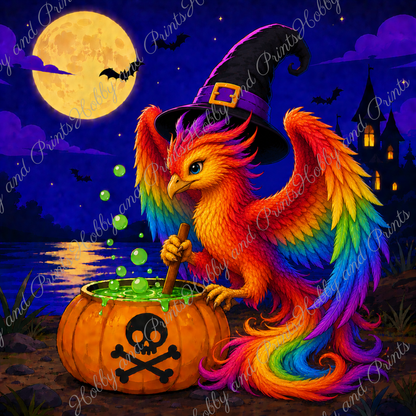 Halloween Phönix mit Hexenhut
