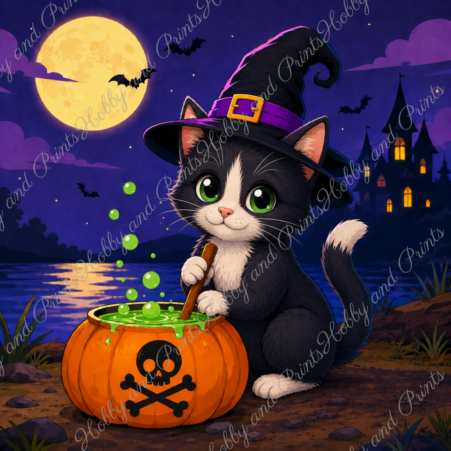 Halloween Katze mit Hexenhut