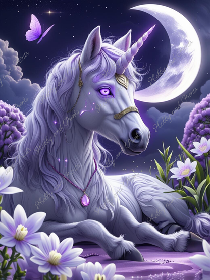 weißes Einhorn bei Nacht