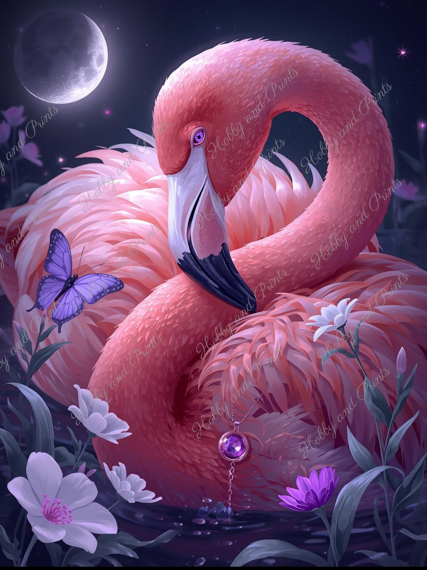 farbprächtiger Flamingo bei Nacht