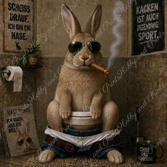 rauchender Hase auf seinem Toilettenthron