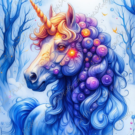 Buntes Einhorn in gelb blau