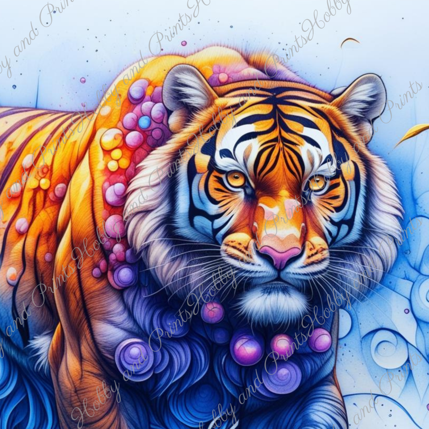 Bunter Tiger in gelb blau