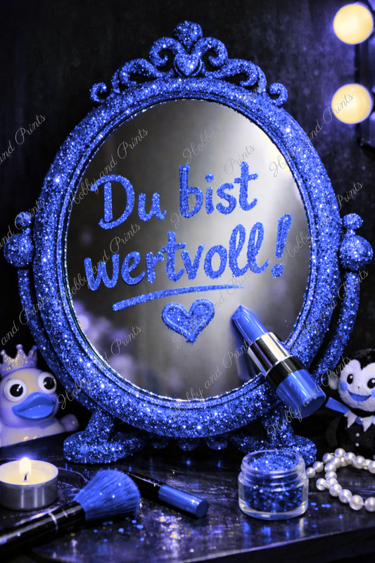 „Du bist wertvoll“ Spiegel – Blau Glamour Statement
