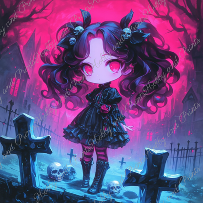 Comic Gothic-Mädchen mit Kreuzen