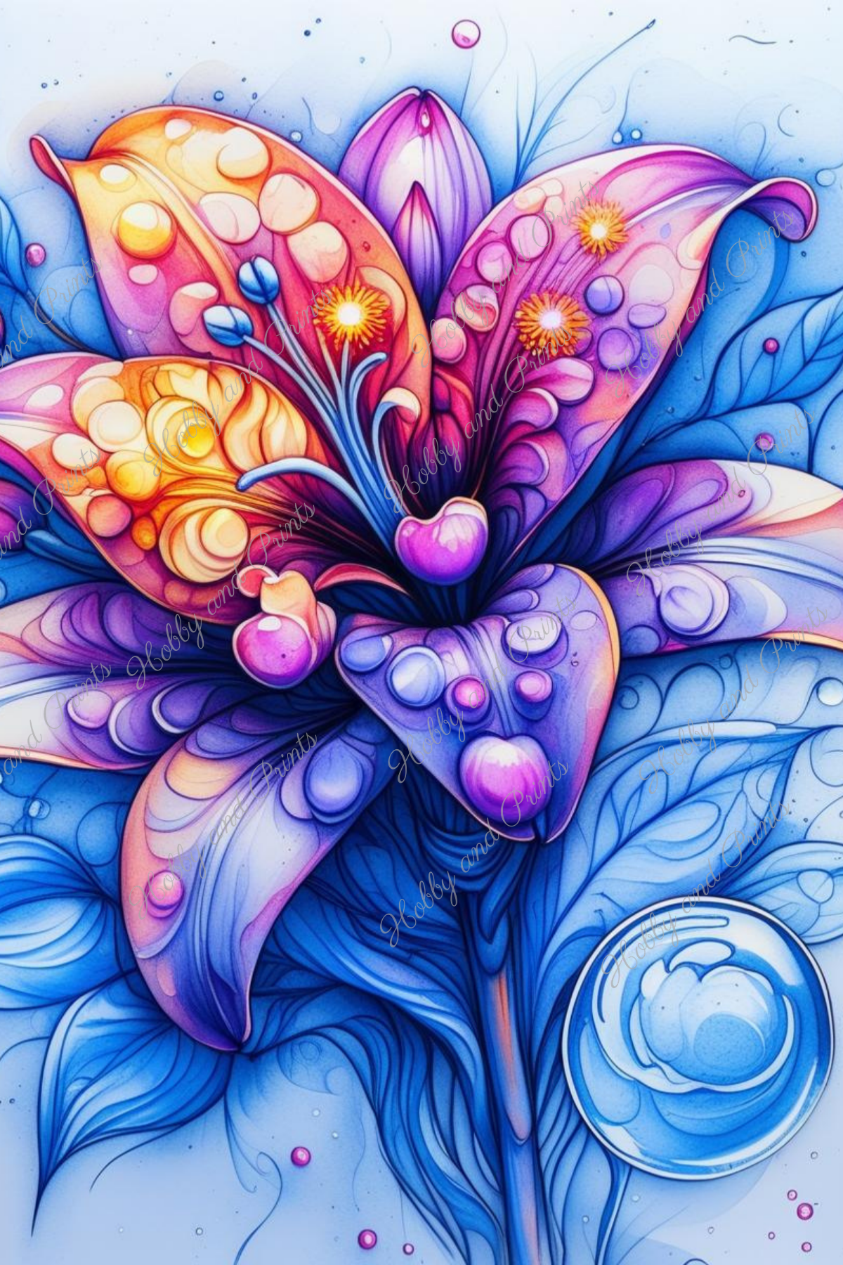 Bunte Lilie in gelb blau