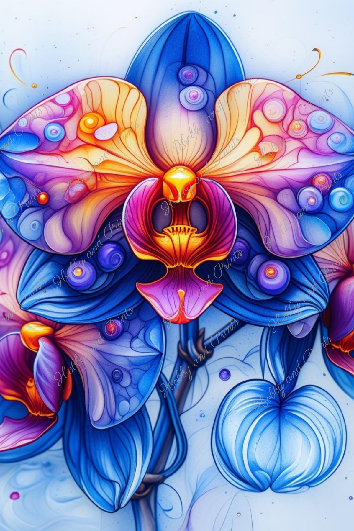 Bunte Orchidee in gelb blau