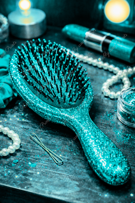 Türkise Glitzer Haarbürste – Luxus Beauty Glamour