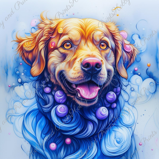Bunter Hund in gelb blau