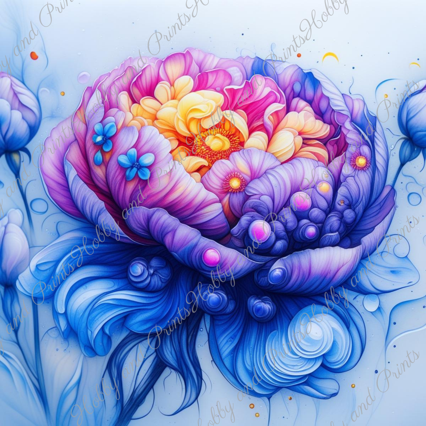 Bunte Pfingstrose in gelb blau