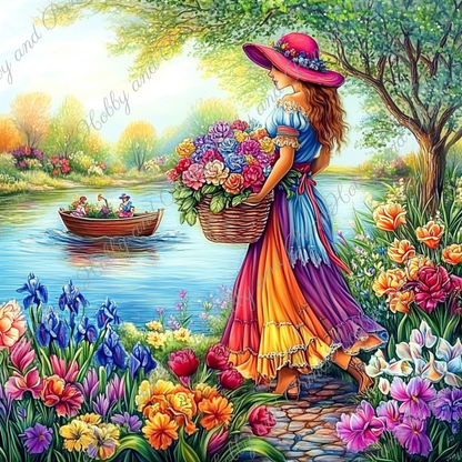 Frau in lebendiger Flusslandschaft