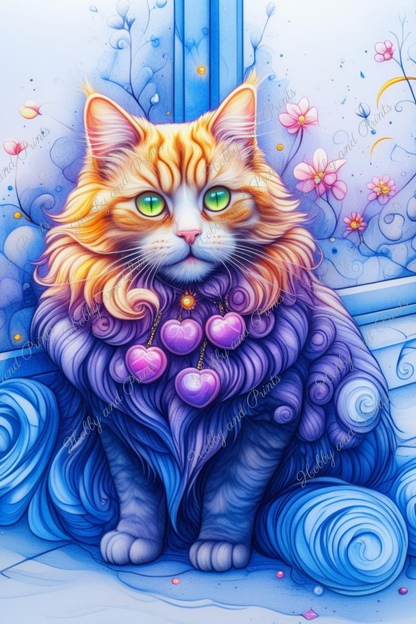 Bunte Katze in gelb blau