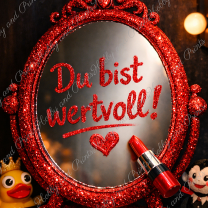 „Du bist wertvoll“ Spiegel – Rot Glamour Statement