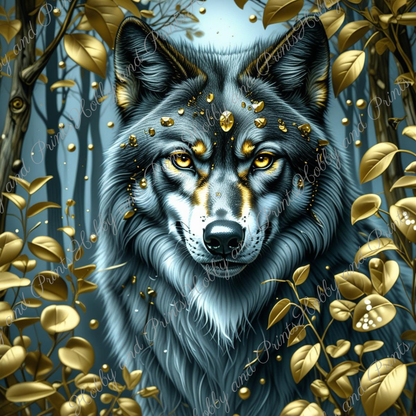 Majestätischer Wolf Pierre mit goldenen Akzenten