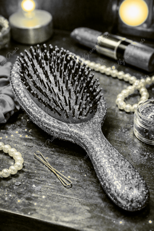 Silberne Glitzer Haarbürste – Luxus Beauty Glamour