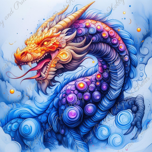 Bunter Drache in gelb blau