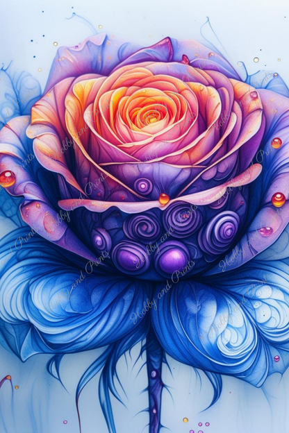 Bunte Rose in gelb blau