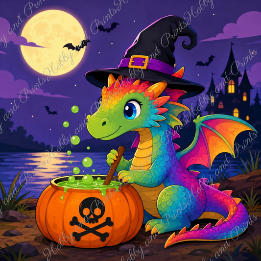 Halloween Drache mit Hexenhut