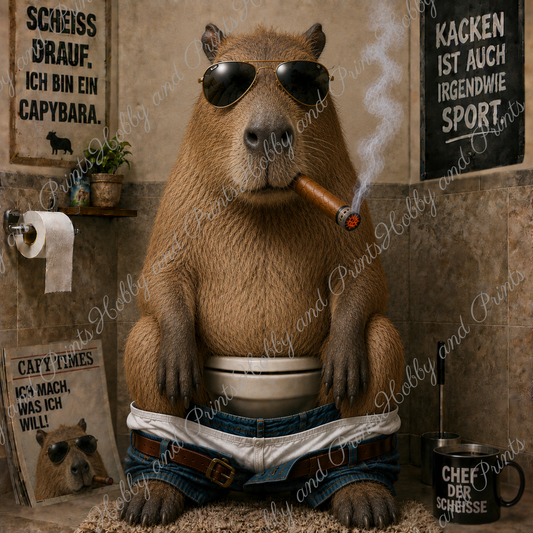 rauchendes Capybara auf seinem Toilettenthron