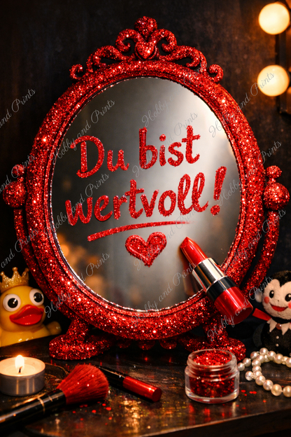„Du bist wertvoll“ Spiegel – Rot Glamour Statement